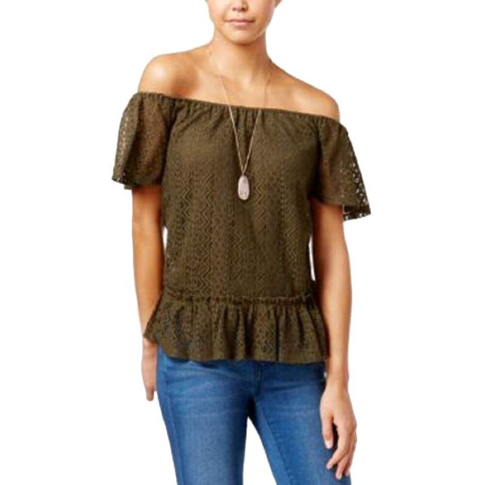 Belle Du Jour Juniors Lace Off The Shoulder Top With Necklace - Picture 3 of 3